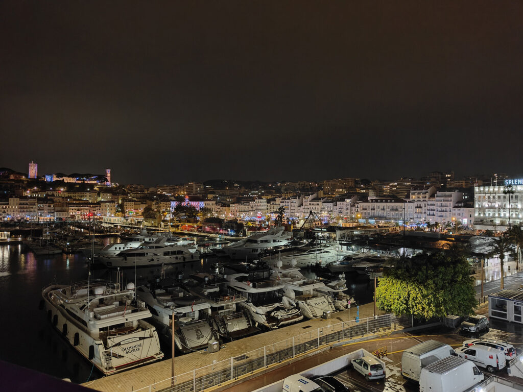 A view of Cannes by night